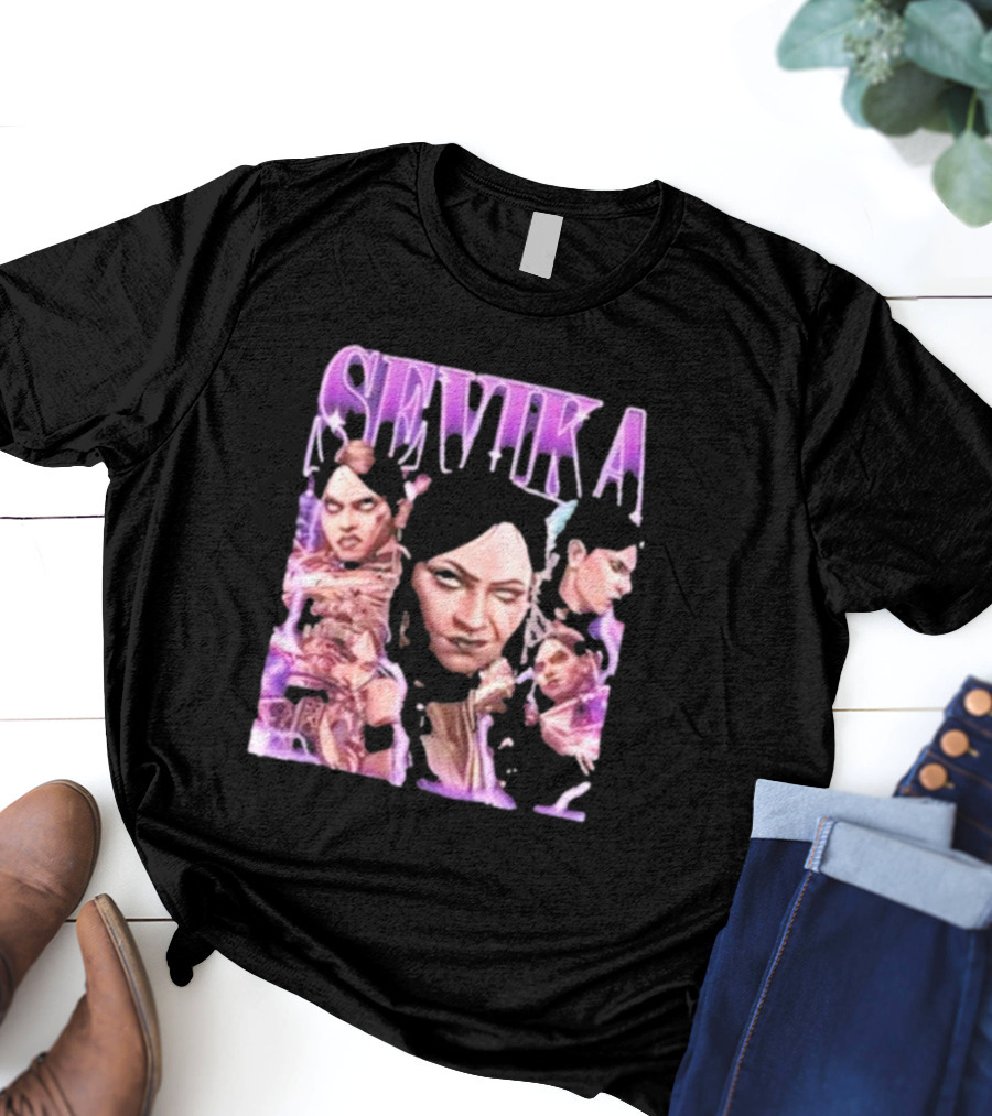 SEVIKA Arane Character Collage Graphic Purple Tones T-Shirt