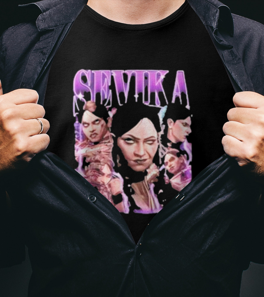SEVIKA Arane Character Collage Graphic Purple Tones T-Shirt