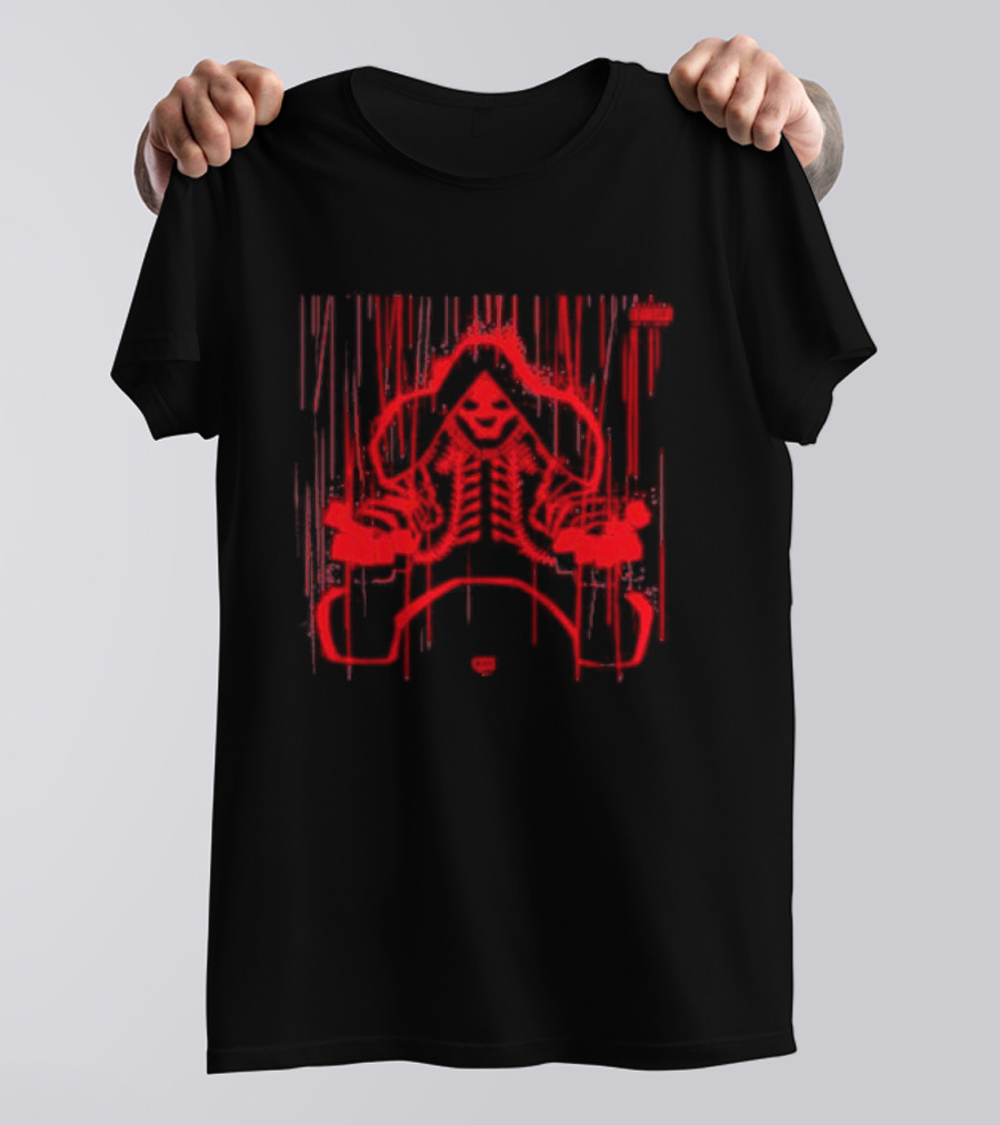 The Weeknd X Frank Miller Hurry Up Tomorrow Red Hooded Figure With Dripping Lines T-Shirt