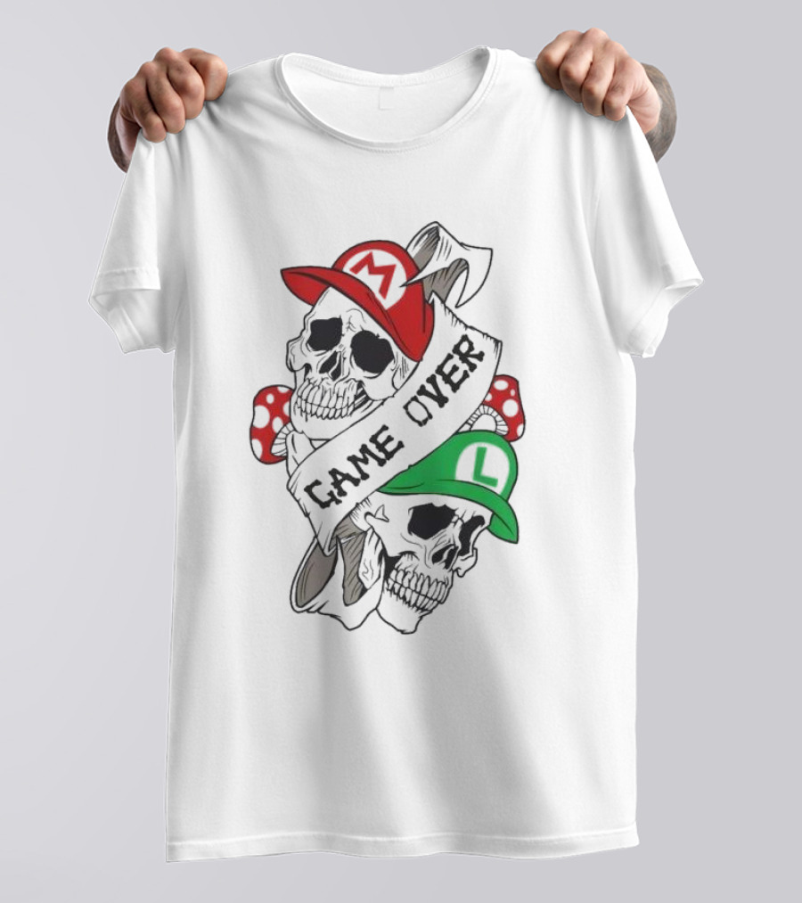 Game Over Skull M L Gaming Mushroom T-Shirt