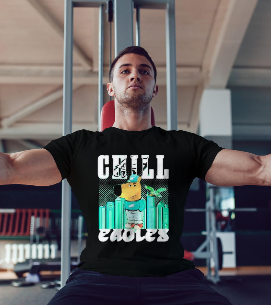 Philadelphia Eagles Chill Character With City Skyline And Cartoon Bird T-Shirt