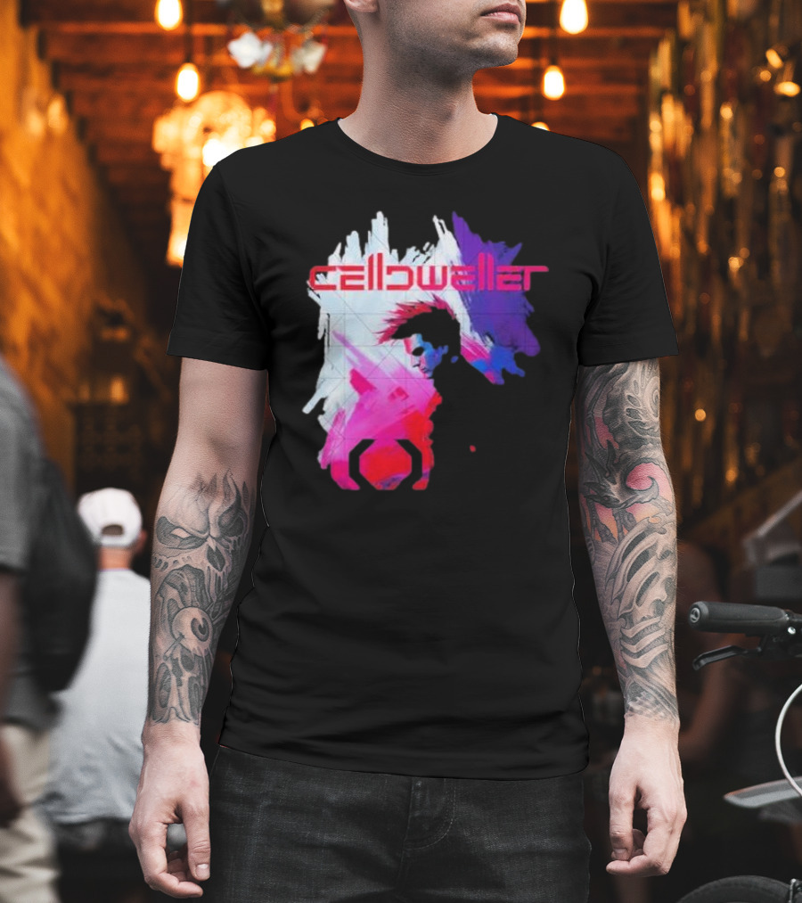 Celldweller The Sentinel Neon Abstract Portrait With Geometric Accent T-Shirt