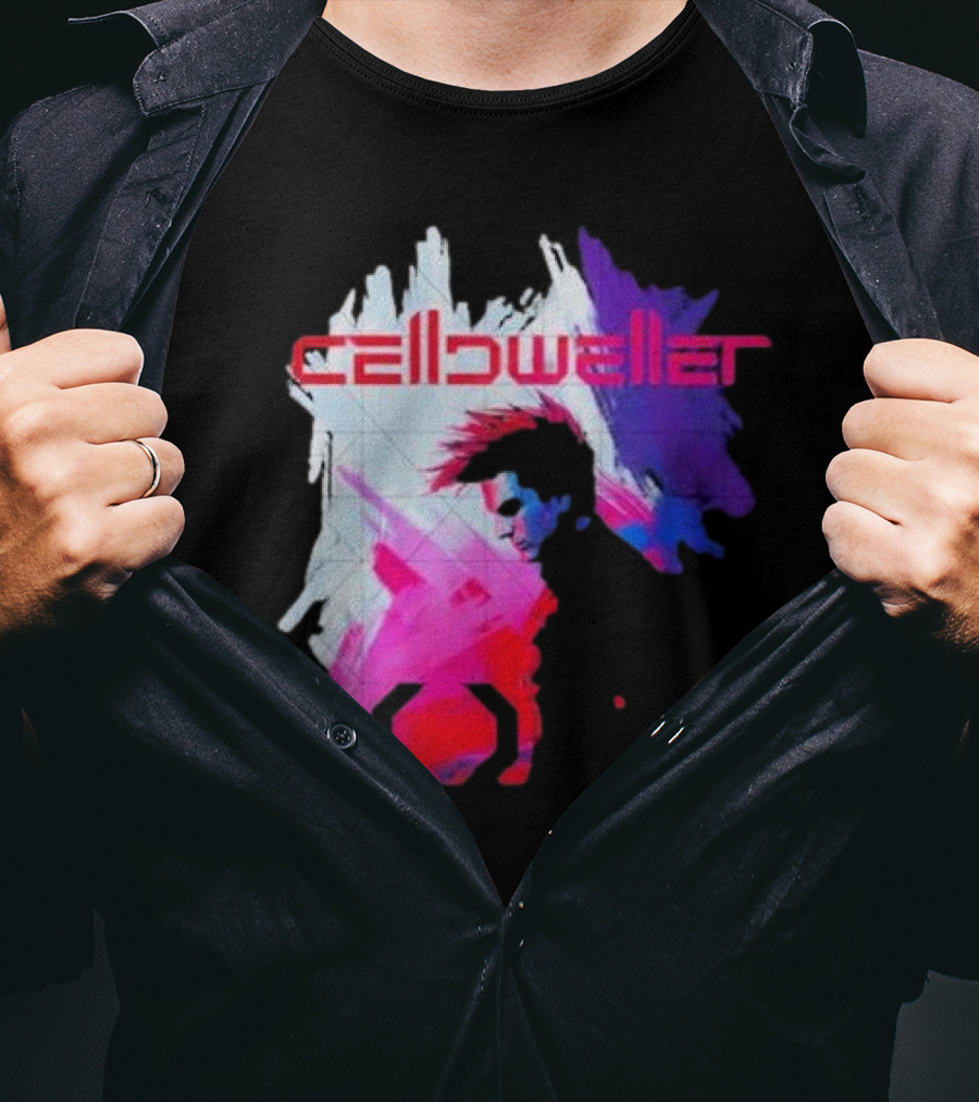 Celldweller The Sentinel Neon Abstract Portrait With Geometric Accent T-Shirt