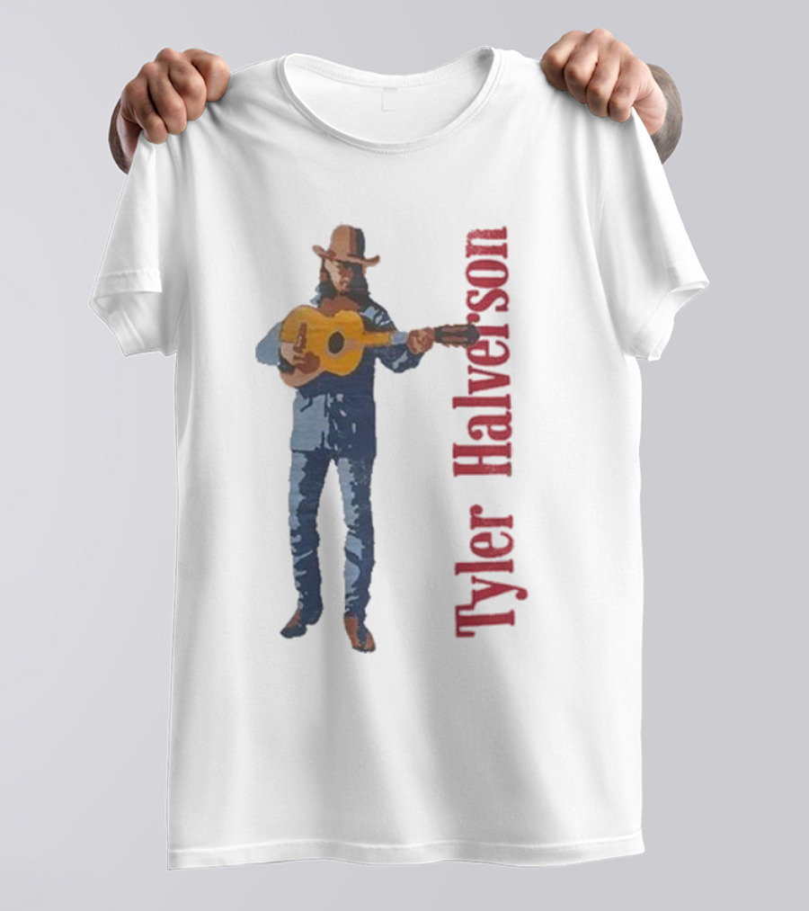 Tyler Halverson Playing Guitar Watercolor Art Cowboy T-Shirt