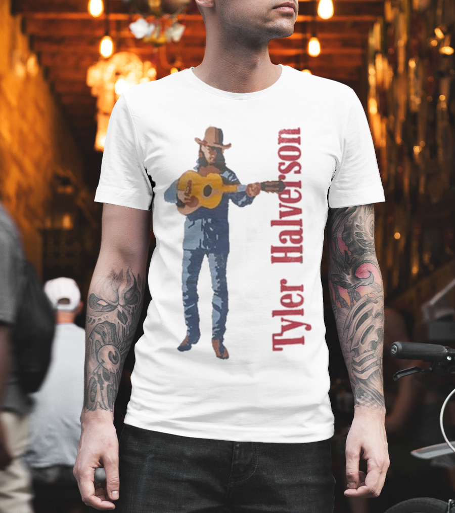 Tyler Halverson Playing Guitar Watercolor Art Cowboy T-Shirt