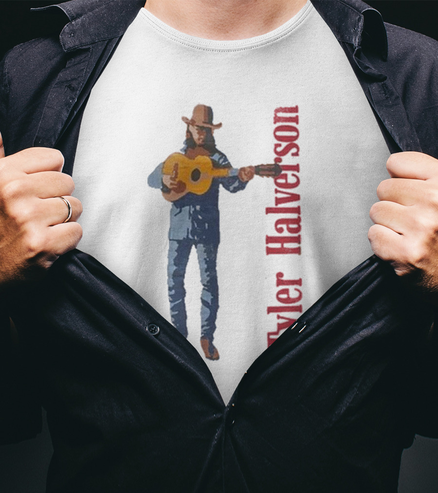 Tyler Halverson Playing Guitar Watercolor Art Cowboy T-Shirt