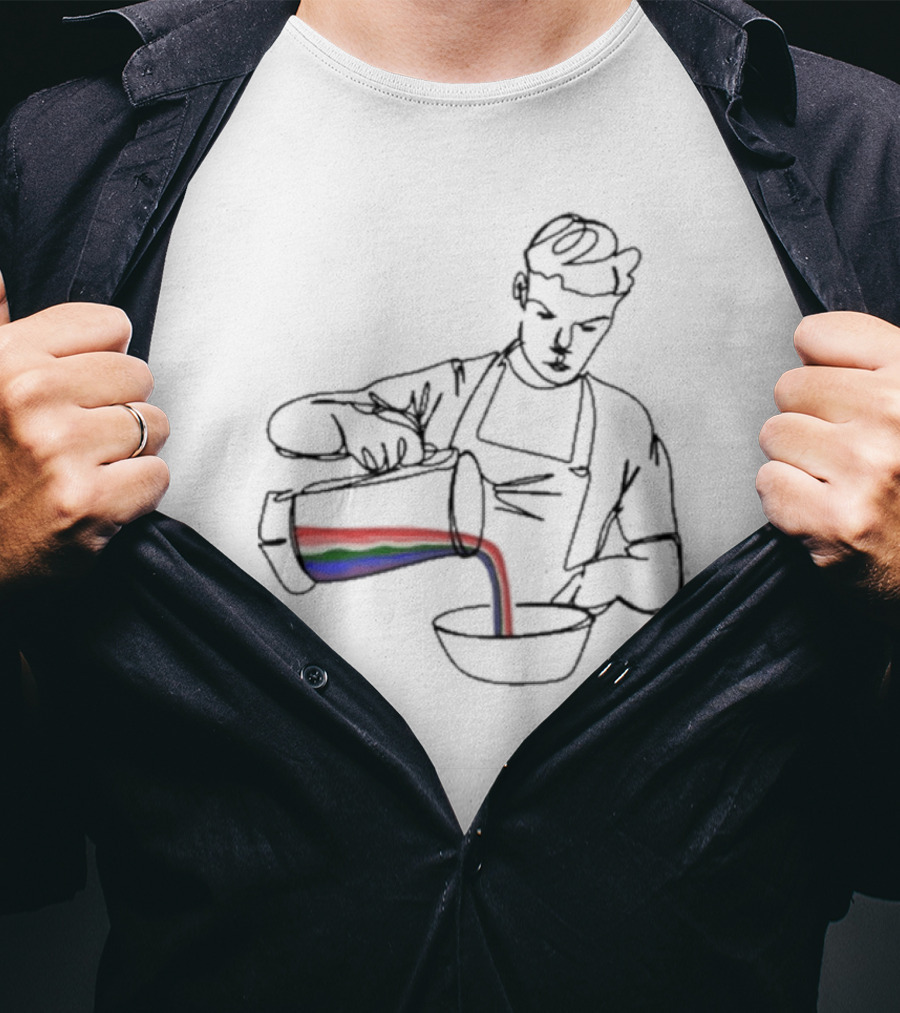 Will Poulter Pouring Rainbow Beverage Into Bowl The Bear Charity T-Shirt