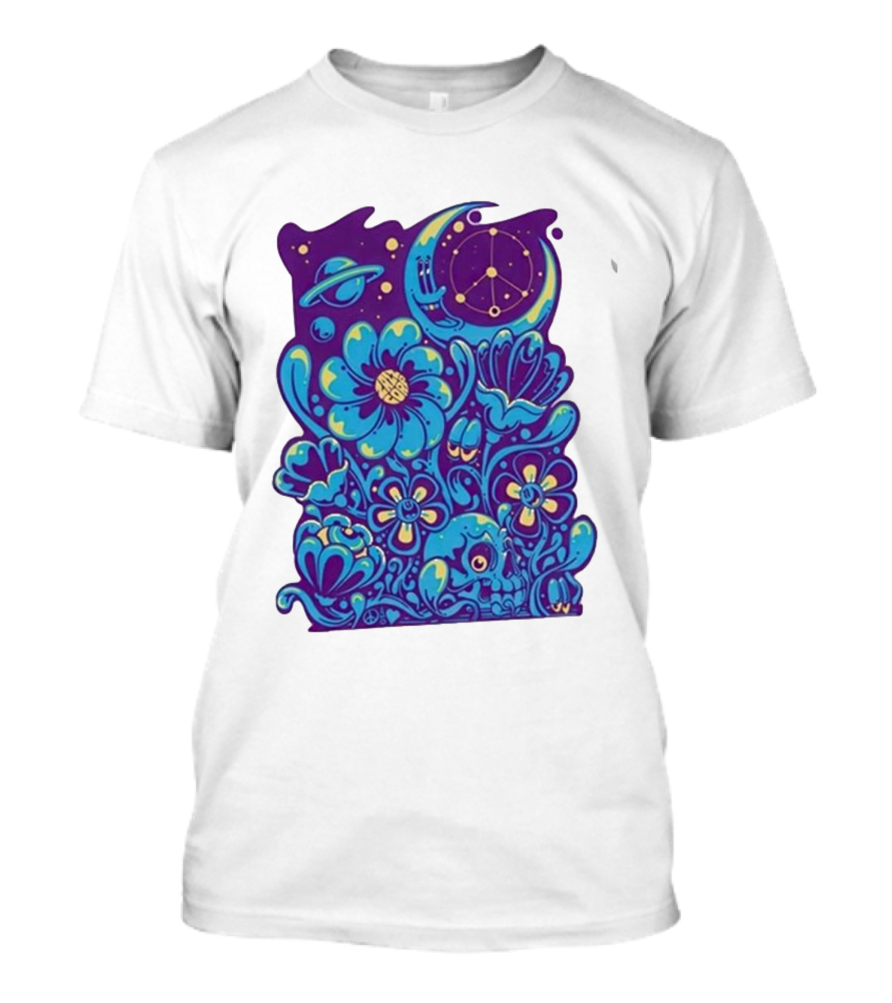 Zazz Corp White Cosmic Floral Planets Constellation T-Shirt