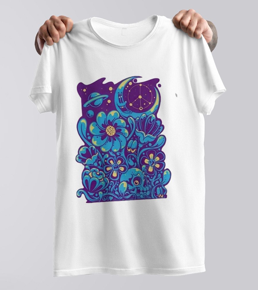 Zazz Corp White Cosmic Floral Planets Constellation T-Shirt