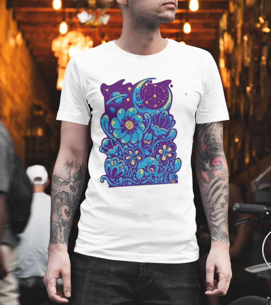 Zazz Corp White Cosmic Floral Planets Constellation T-Shirt