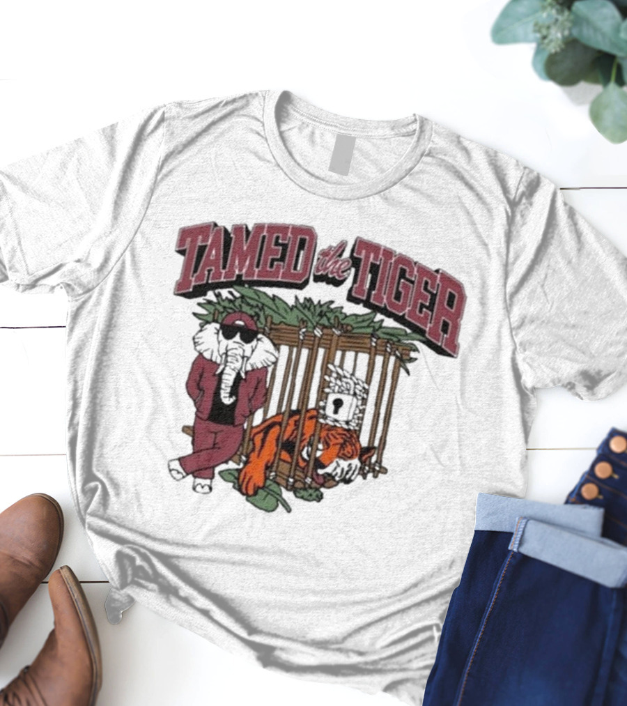 Tamed The Tiger Alabama Football Rivalry Elephant And Caged Tiger T-Shirt