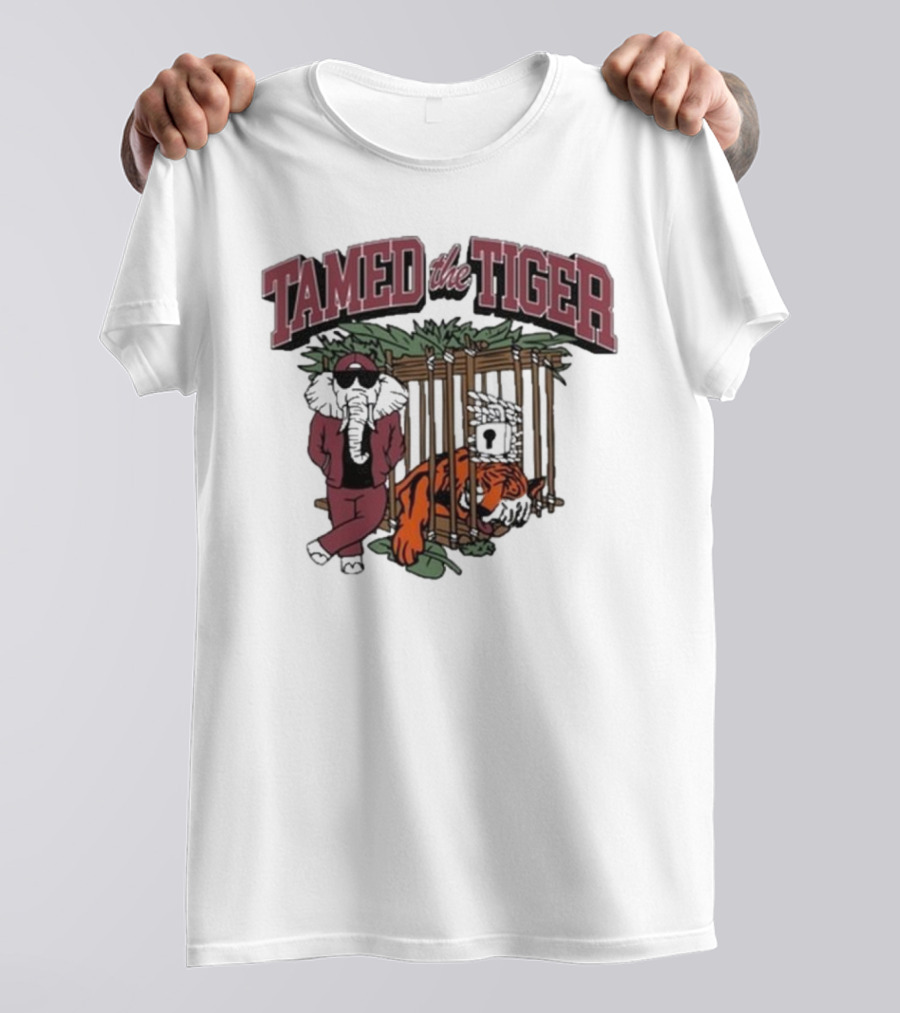 Tamed The Tiger Alabama Football Rivalry Elephant And Caged Tiger T-Shirt