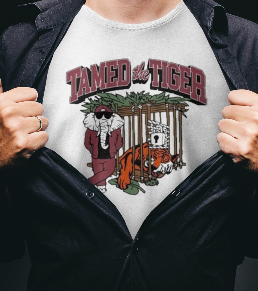 Tamed The Tiger Alabama Football Rivalry Elephant And Caged Tiger T-Shirt