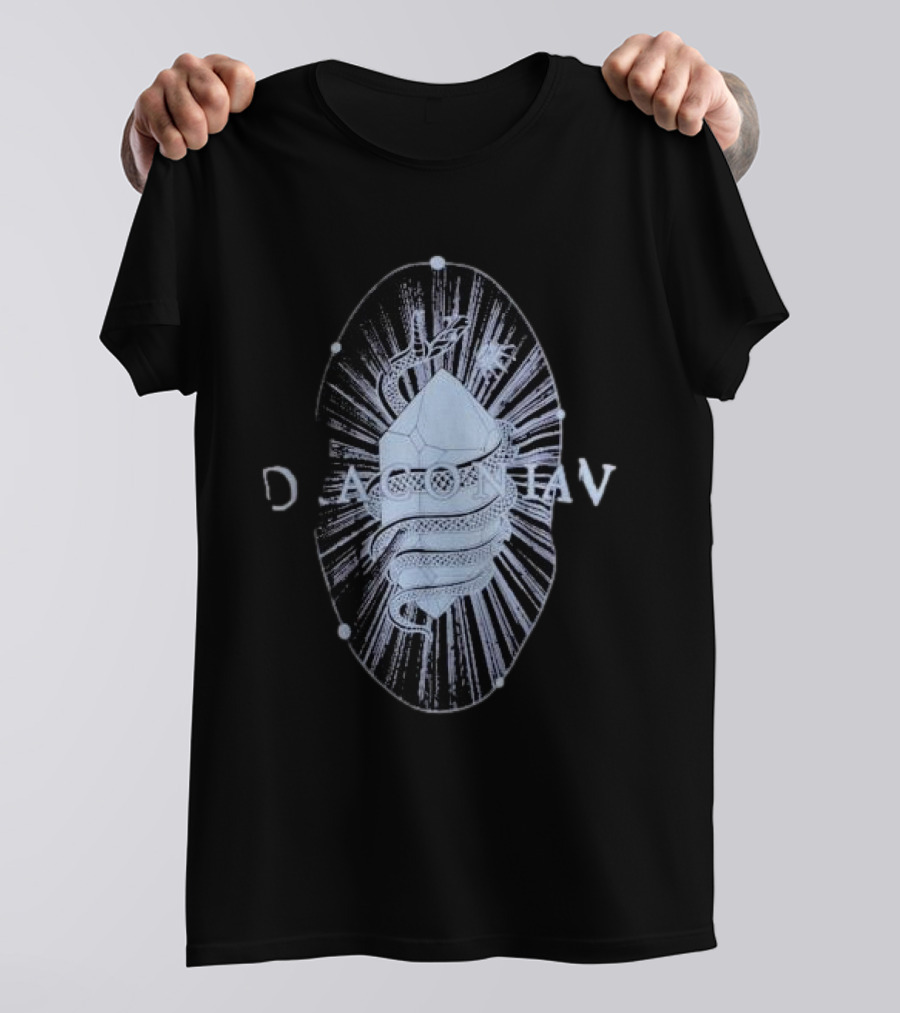 Draconian Snake Emerging From Geometric Shield With Radiant Energy T-Shirt