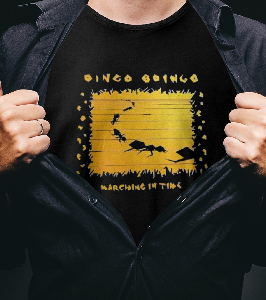 Oingo Boingo Marching In Time Ants On Yellow Stripe T-Shirt