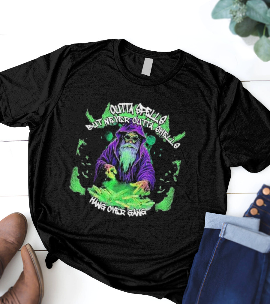 Outta Spells But Never Outta Shells Hang Over Gang Wizard With Glowing Green Magic T-Shirt