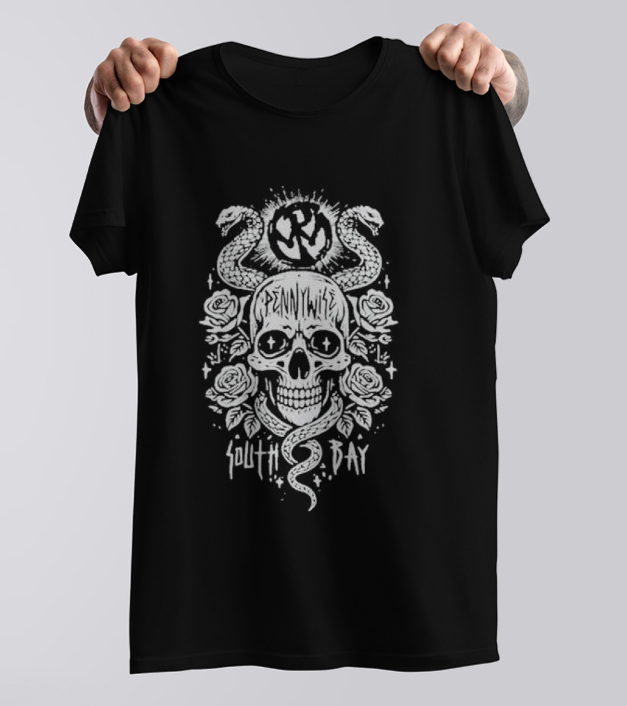 Pennywise South Bay Skull Snake Roses Artwork T-Shirt