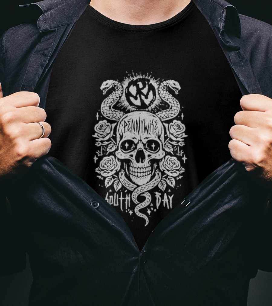 Pennywise South Bay Skull Snake Roses Artwork T-Shirt