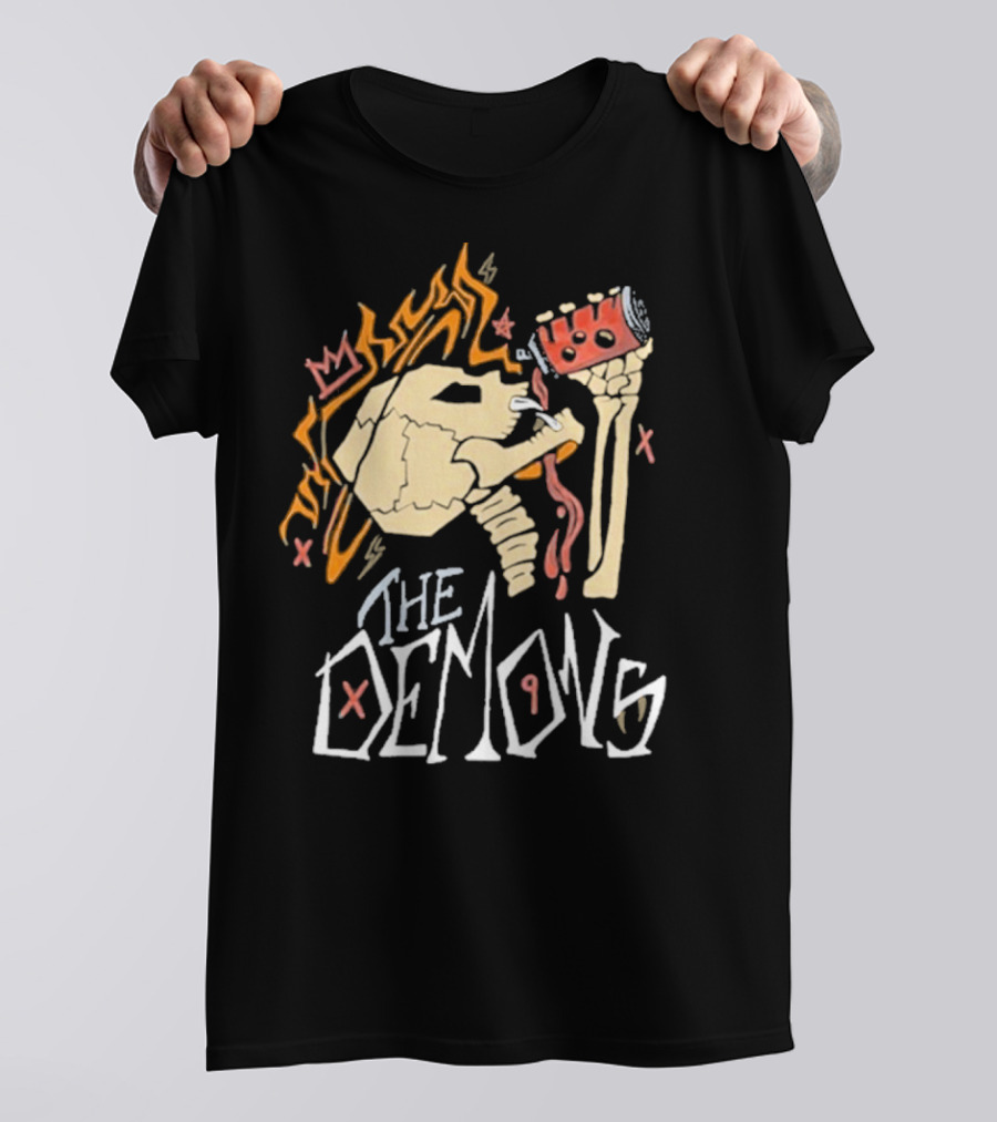 The Demons Skull Crown Flames And Drink T-Shirt