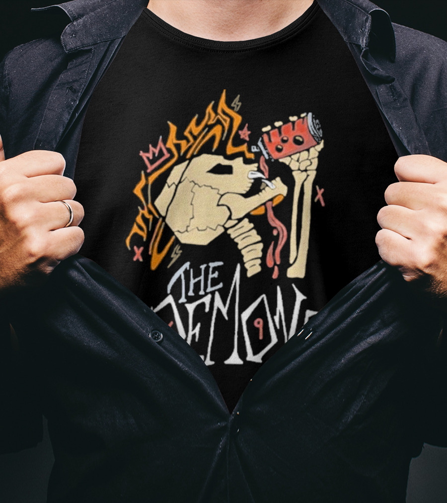 The Demons Skull Crown Flames And Drink T-Shirt