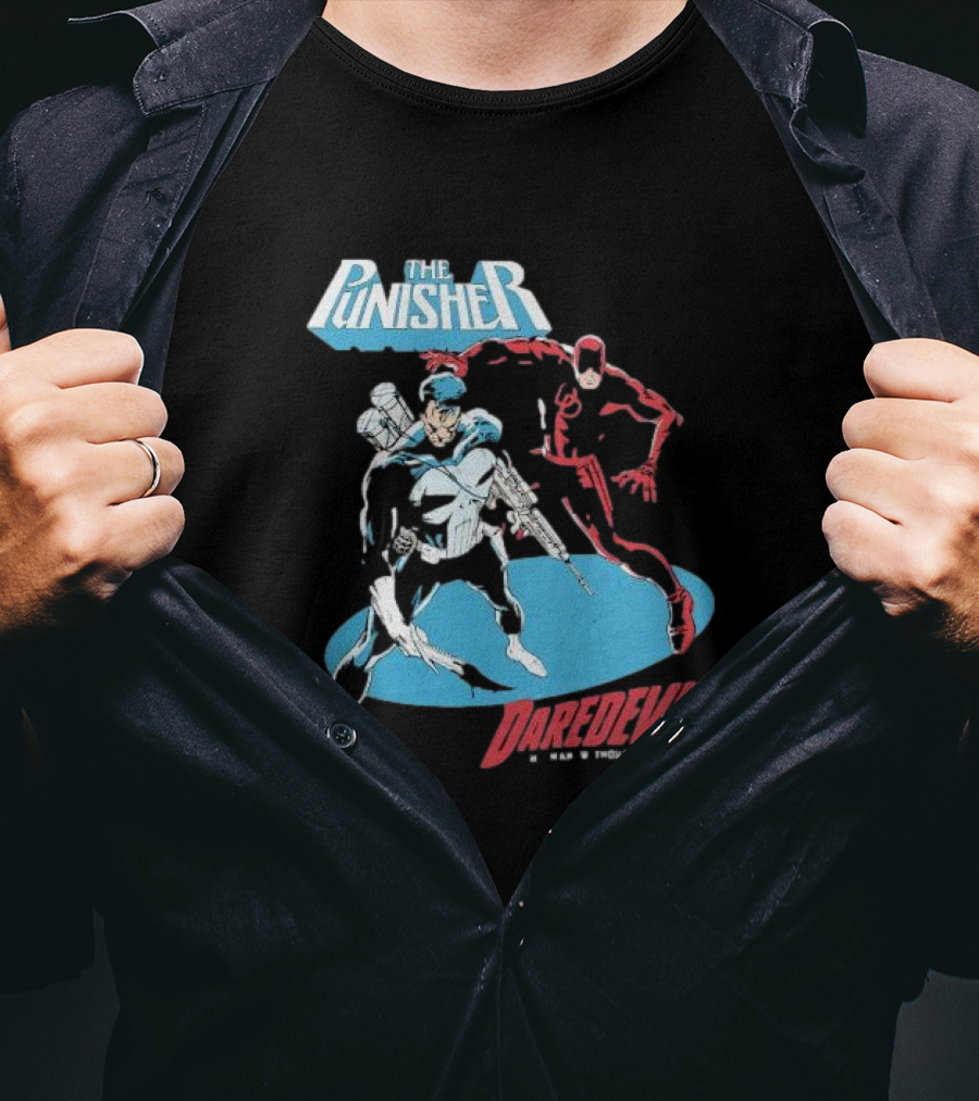 The Punisher Versus Daredevil The Man Without Fear Showdown Iconic Comic Heroes T-Shirt