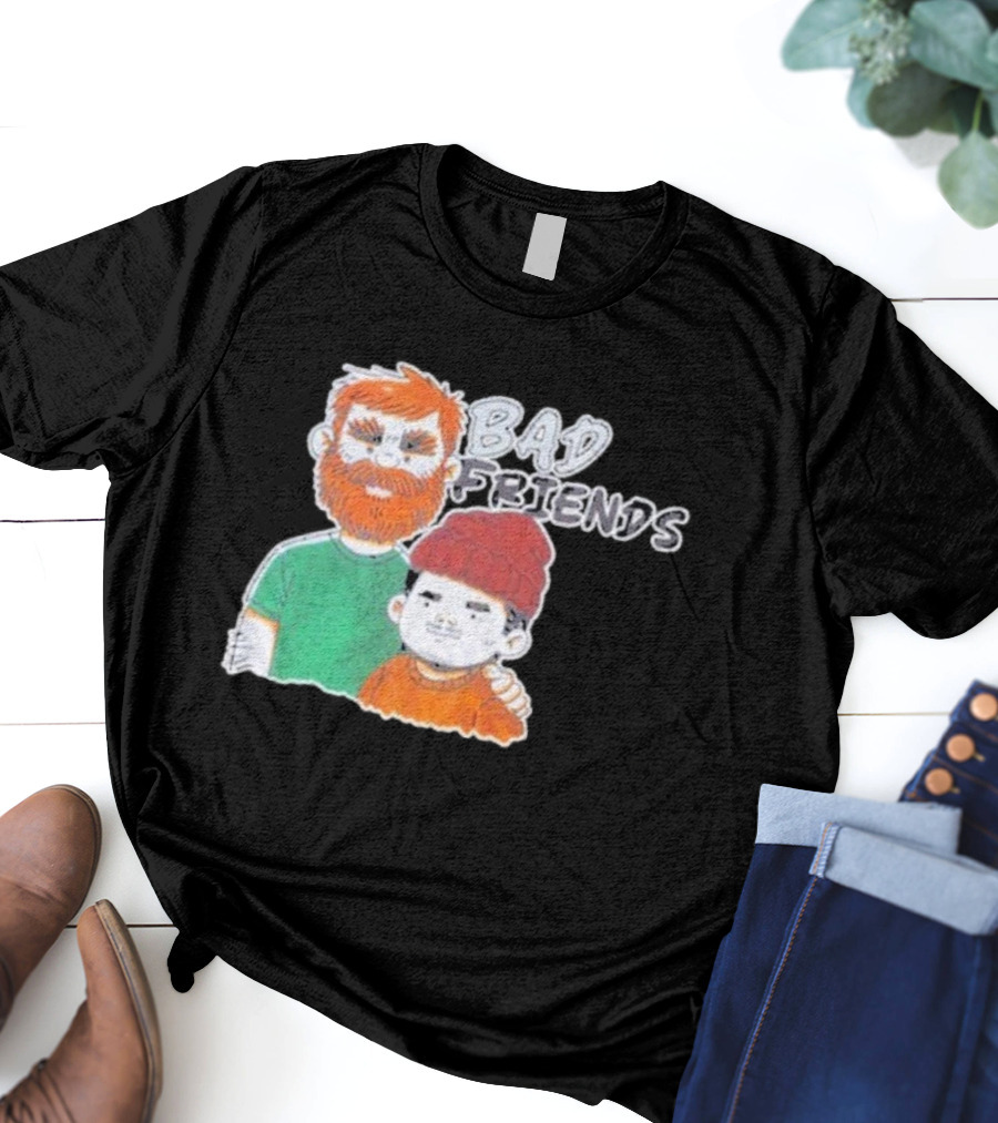 Bad Friends Cartoon Characters With Beard And Beanie T-Shirt