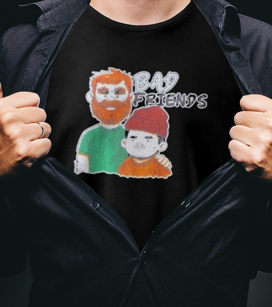 Bad Friends Cartoon Characters With Beard And Beanie T-Shirt