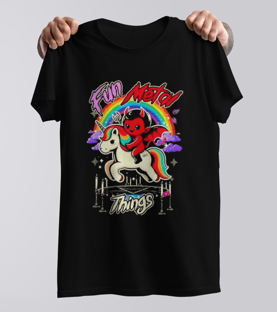 Fun Metal Things Devil Unicorn Rainbow Adventure T-Shirt