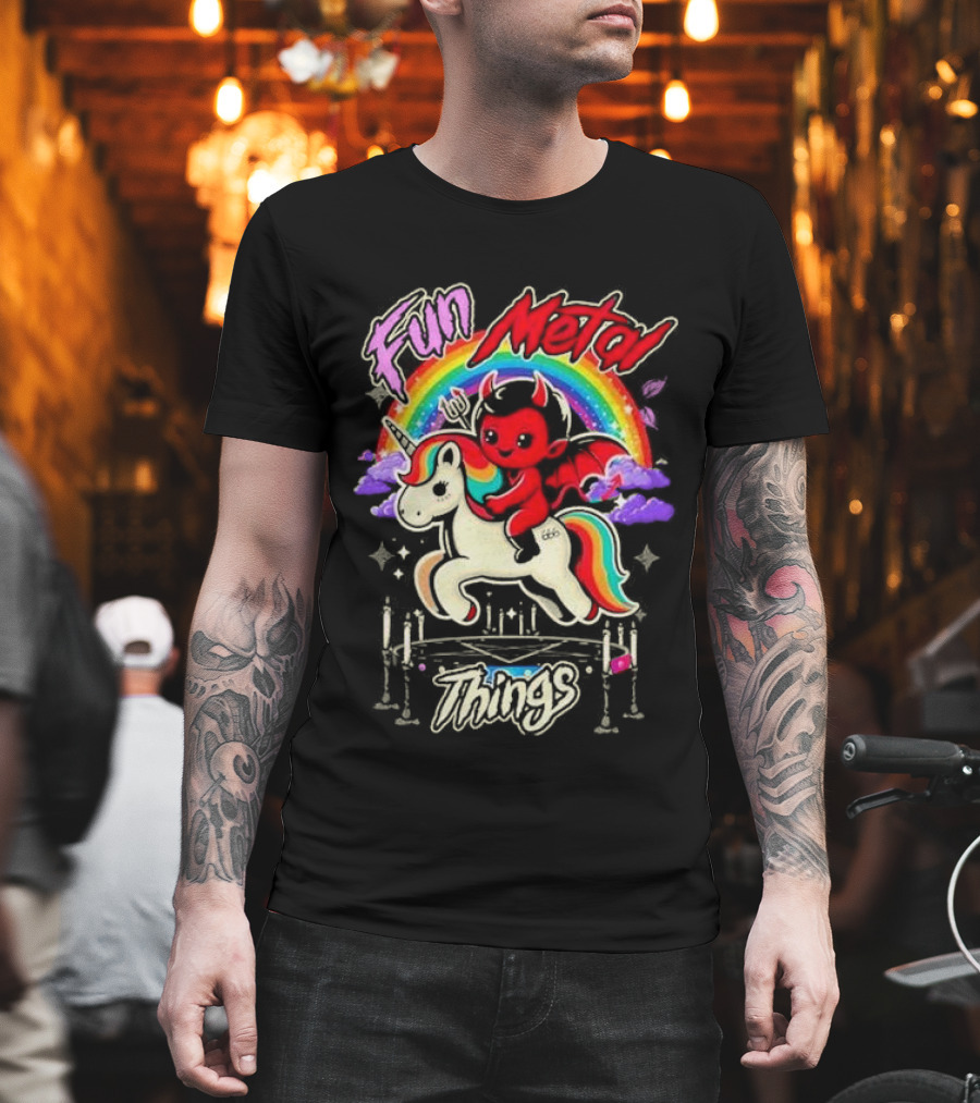 Fun Metal Things Devil Unicorn Rainbow Adventure T-Shirt