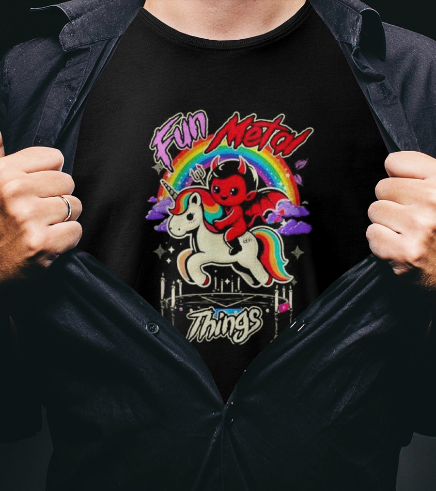 Fun Metal Things Devil Unicorn Rainbow Adventure T-Shirt