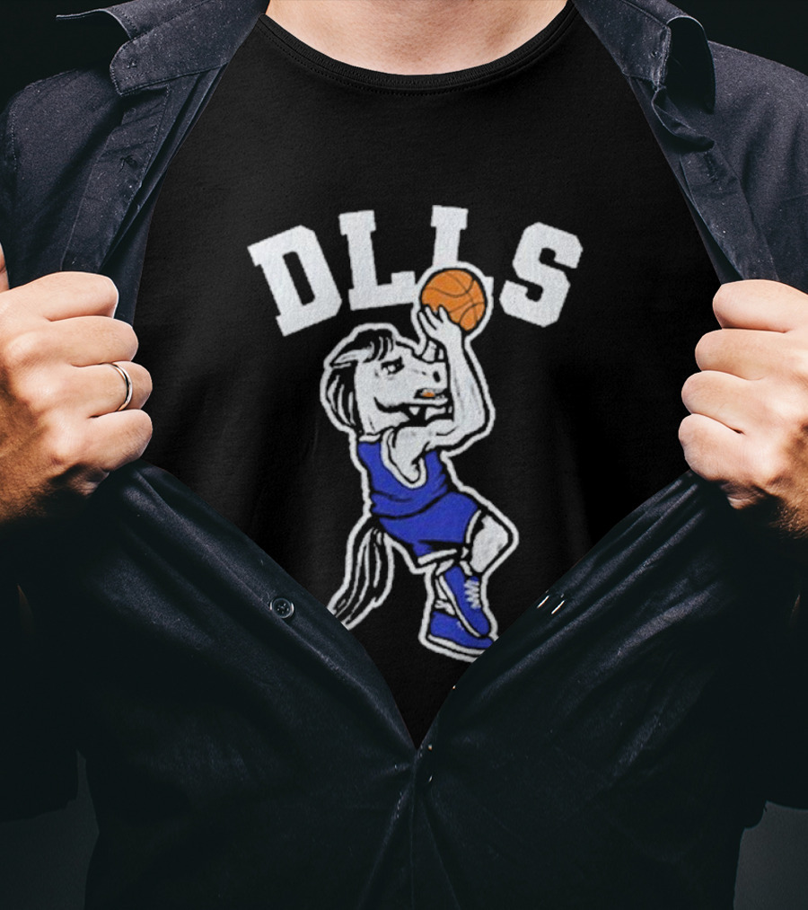 DLLS Basketball Horse Player In Blue Jersey T-Shirt