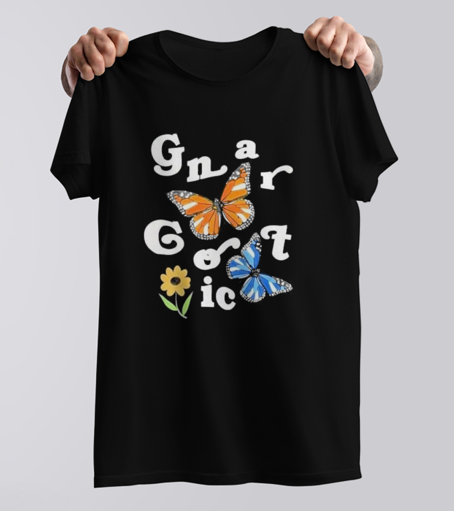 Gnarcotic Orange Blue Butterflies Flower T-Shirt
