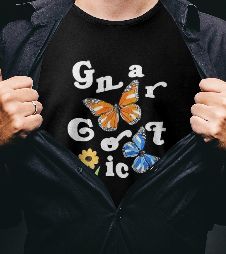Gnarcotic Orange Blue Butterflies Flower T-Shirt