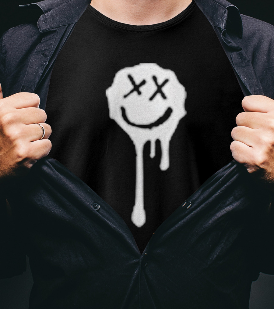 Olive Drip Smiley Face With Nirvana T-Shirt