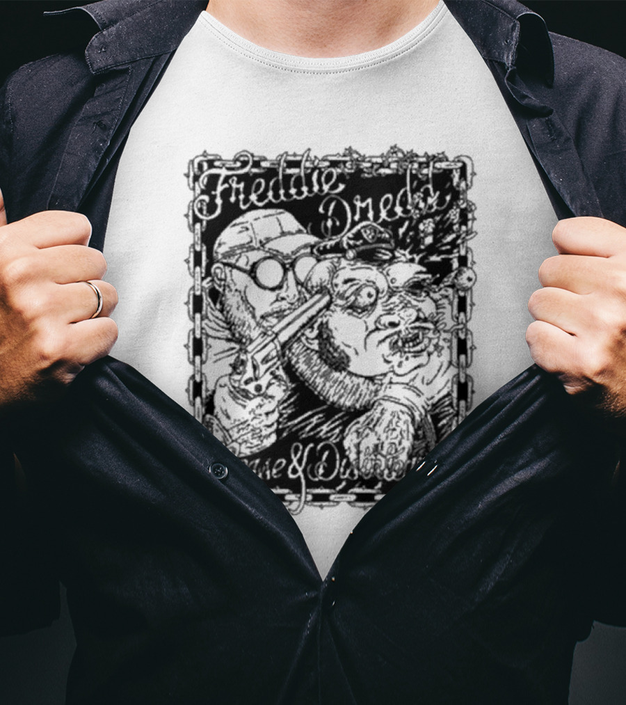 Freddie Dredd Cease And Disintegrate Chain Border Gun T-Shirt