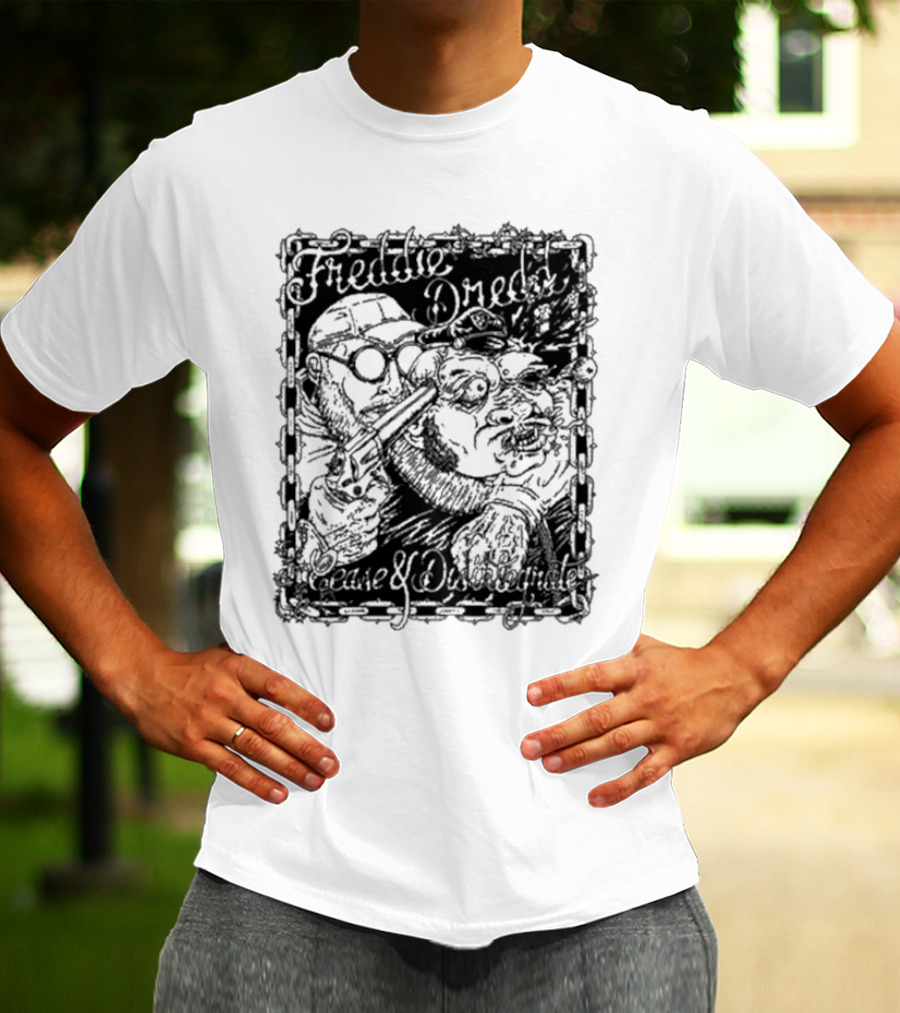 Freddie Dredd Cease And Disintegrate Chain Border Gun T-Shirt