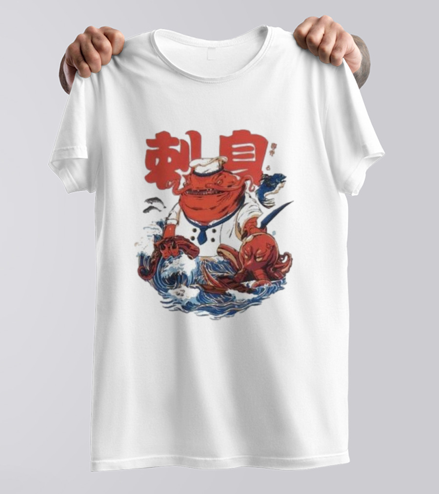 Kench Master Chef Sashimi Cook-Off With Octopus And Japanese Text T-Shirt
