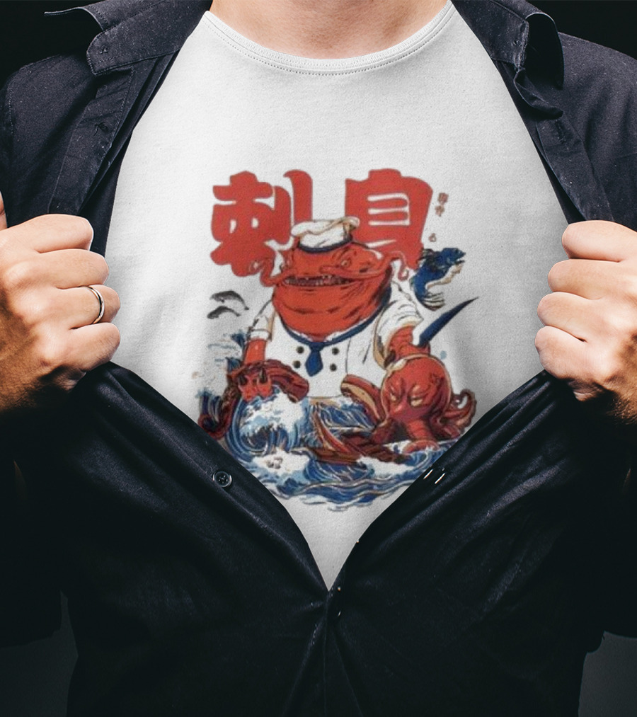 Kench Master Chef Sashimi Cook-Off With Octopus And Japanese Text T-Shirt