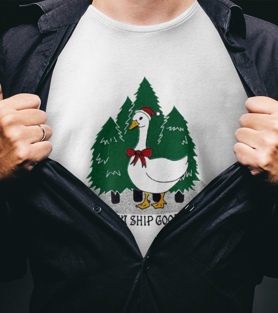 Kin Ship Goods Santa Claus Duck Christmas Trees Merry Christmas T-Shirt