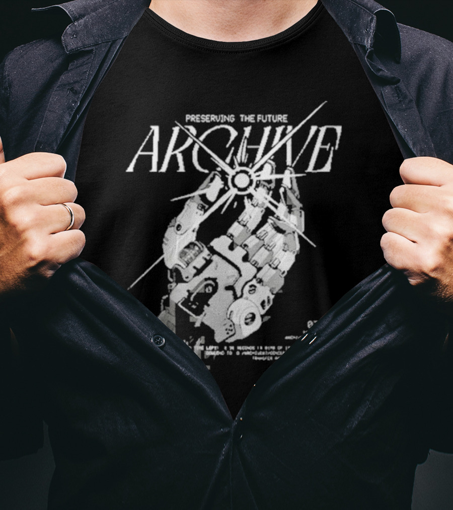 Preserving The Future Archive Mechanical Hand 07 Analog Memory Backup System T-Shirt