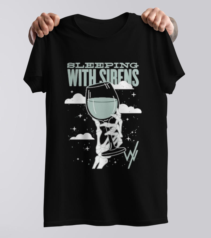 Sleeping With Sirens Skeleton Hand Wine Glass Clouds T-Shirt