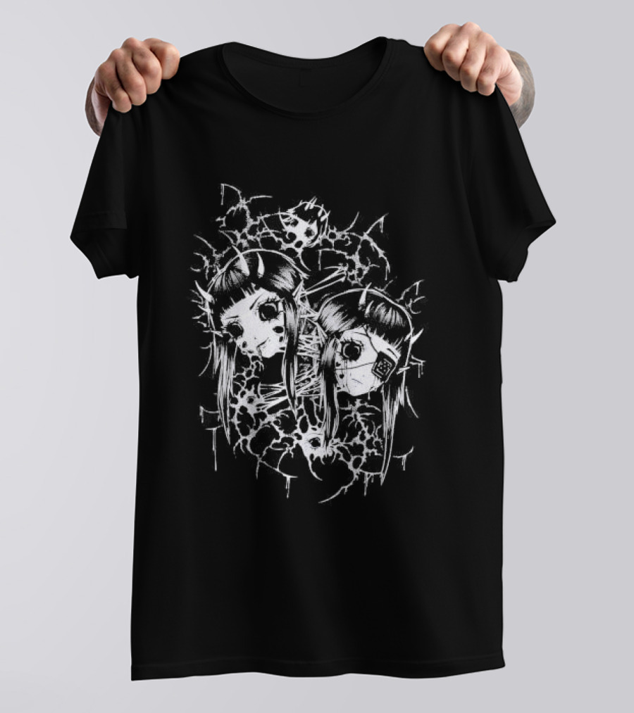 Split Pinku Kult Dual Haunting Eye Merged Aesthetic T-Shirt