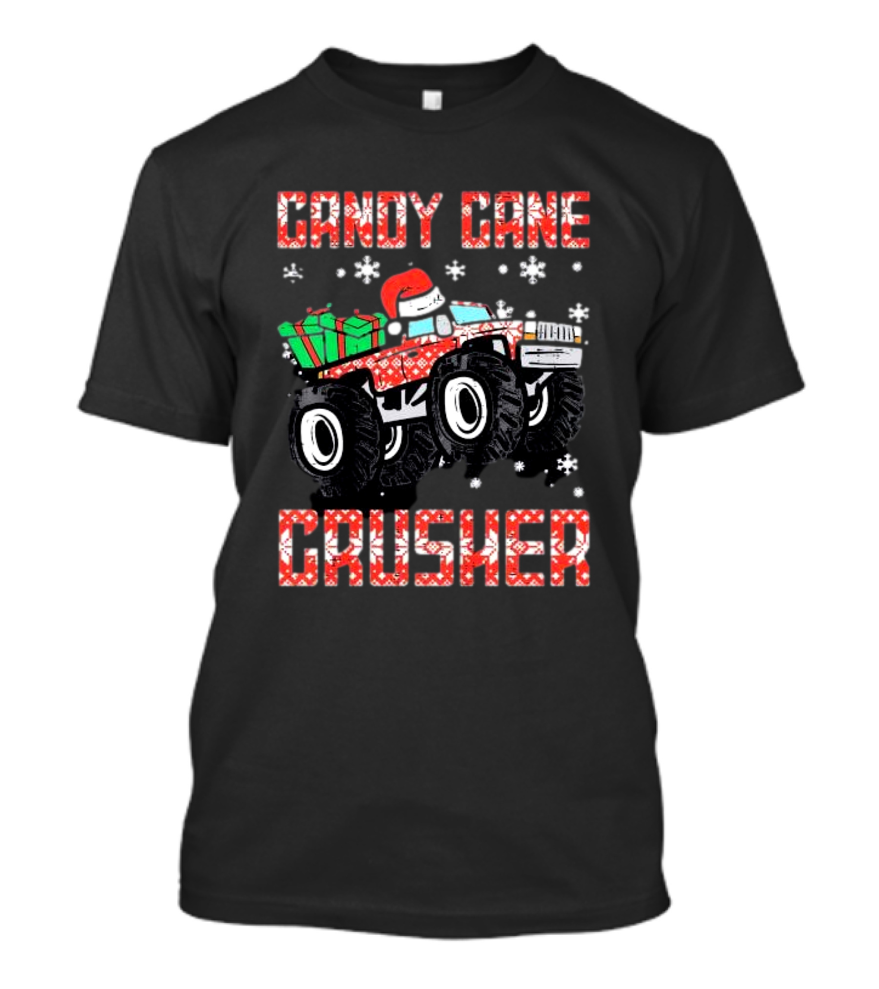 Candy Cane Crusher Christmas Monster Truck Toddler Boys Snowflakes Santa Present T-Shirt