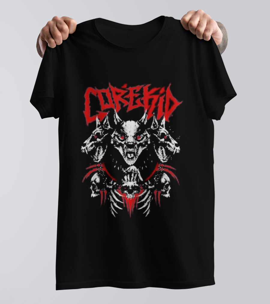 Corekid Cerberus Three-Headed Skull Beast Red Accents T-Shirt