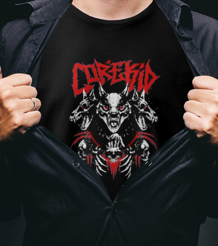 Corekid Cerberus Three-Headed Skull Beast Red Accents T-Shirt