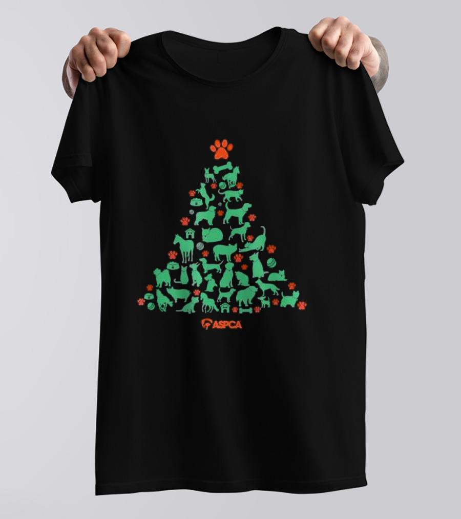 ASPCA Christmas Tree Made Of Animal Silhouettes And Paw Prints T-Shirt