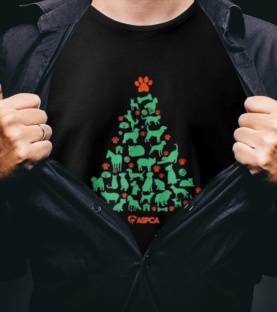 ASPCA Christmas Tree Made Of Animal Silhouettes And Paw Prints T-Shirt