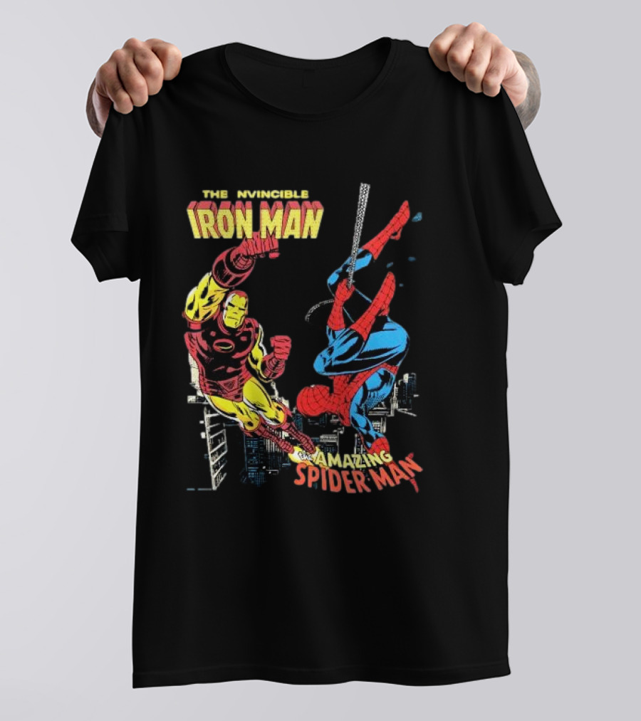 The Invincible Iron Man And The Amazing Spider-Man Showdown In The City T-Shirt