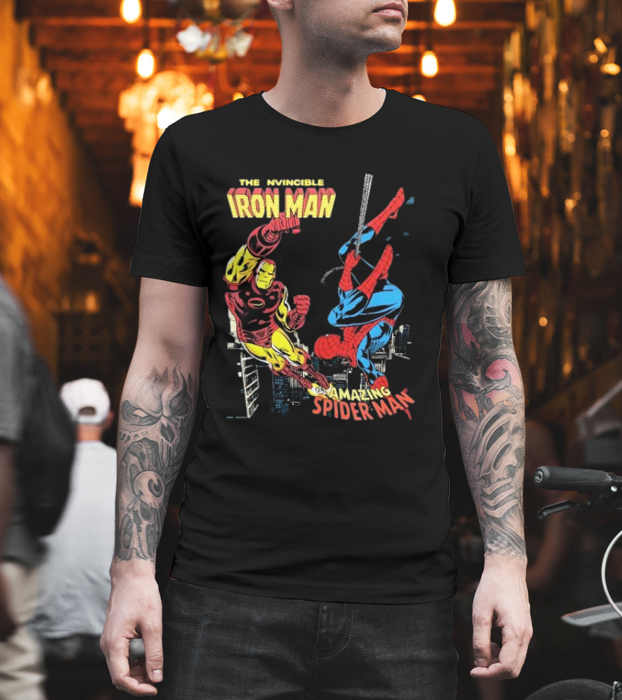 The Invincible Iron Man And The Amazing Spider-Man Showdown In The City T-Shirt