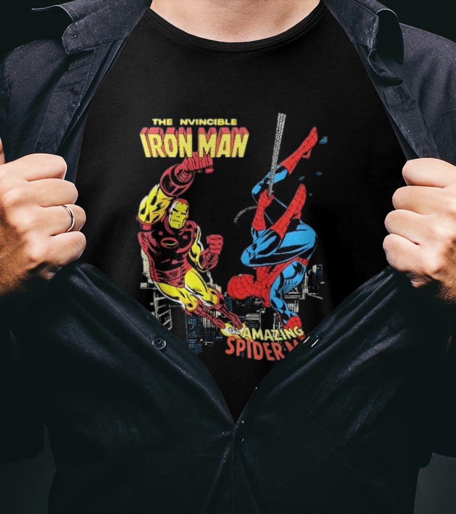 The Invincible Iron Man And The Amazing Spider-Man Showdown In The City T-Shirt